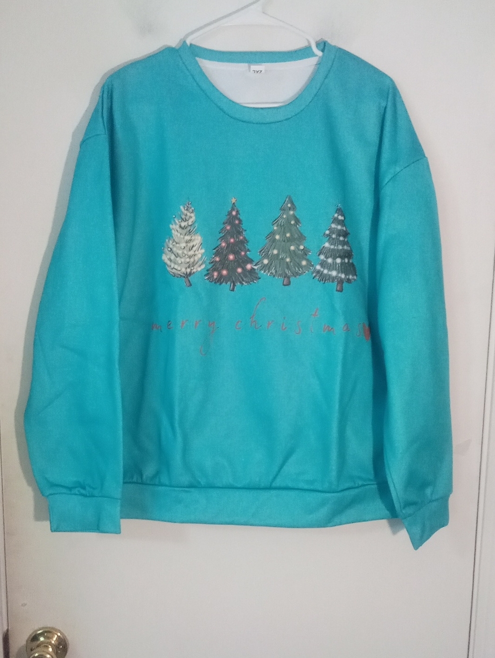 Turquoise Christmas Tree Graphic Sweatshirt 2X Plus New NWOT